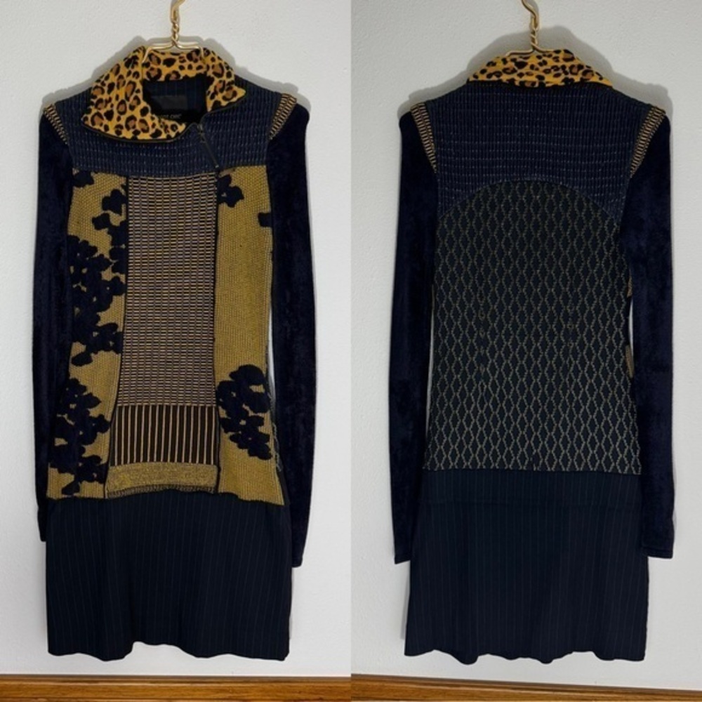 Tricot Chic Italy navy and yellow knit bodycon sweater dress size IT 42/S